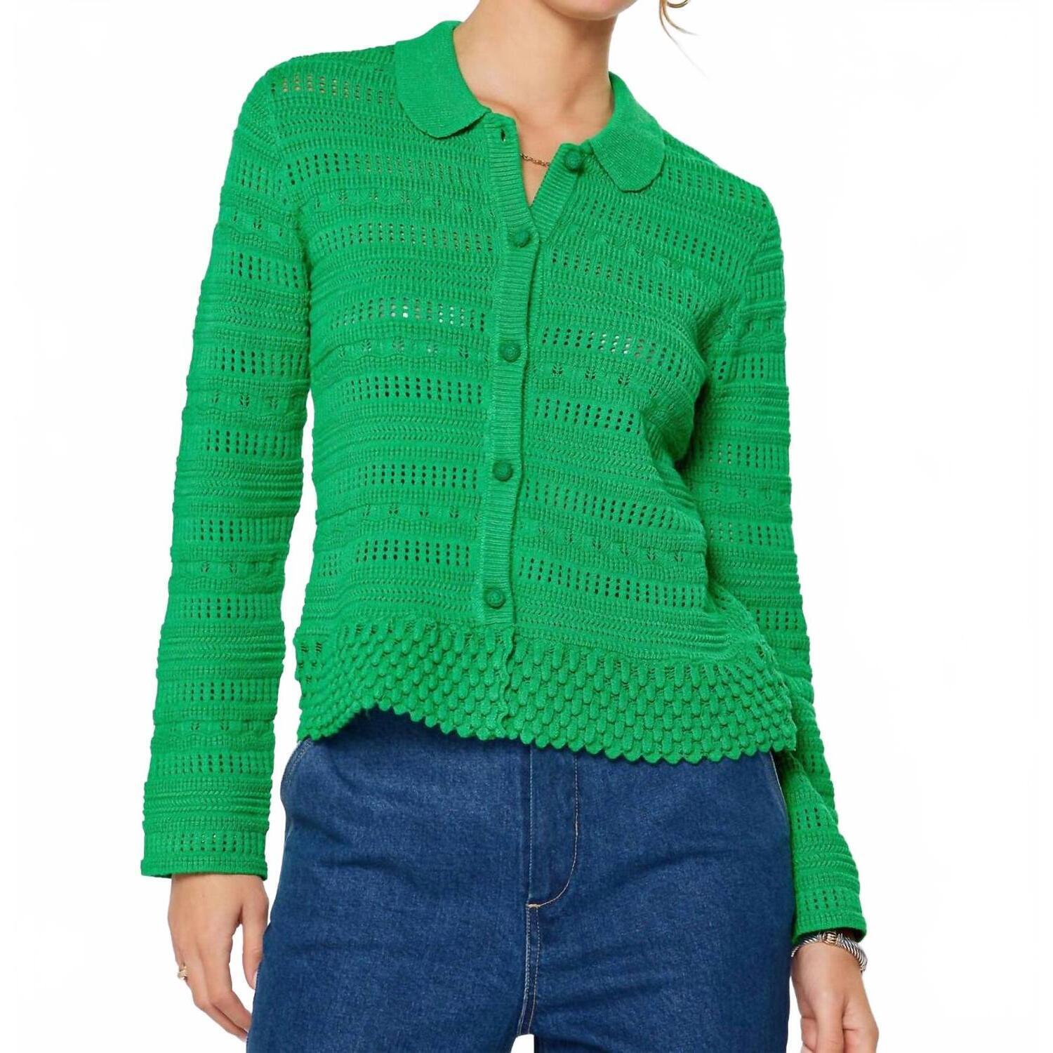 New Current Air Open Knit Long Sleeve Sweater Cardigan Top In Spring Green
